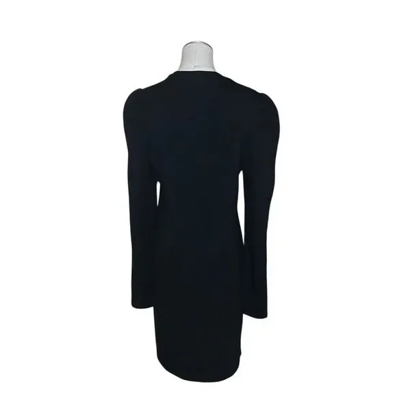 Revamped Womens Black Long Sleeve Midi Dress Size S Puff Sleeve Round Neck - Picture 7 of 16